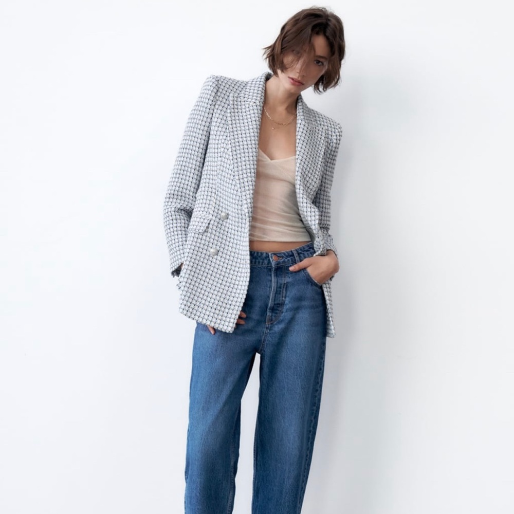 Zara Textured Double Breasted Blazer